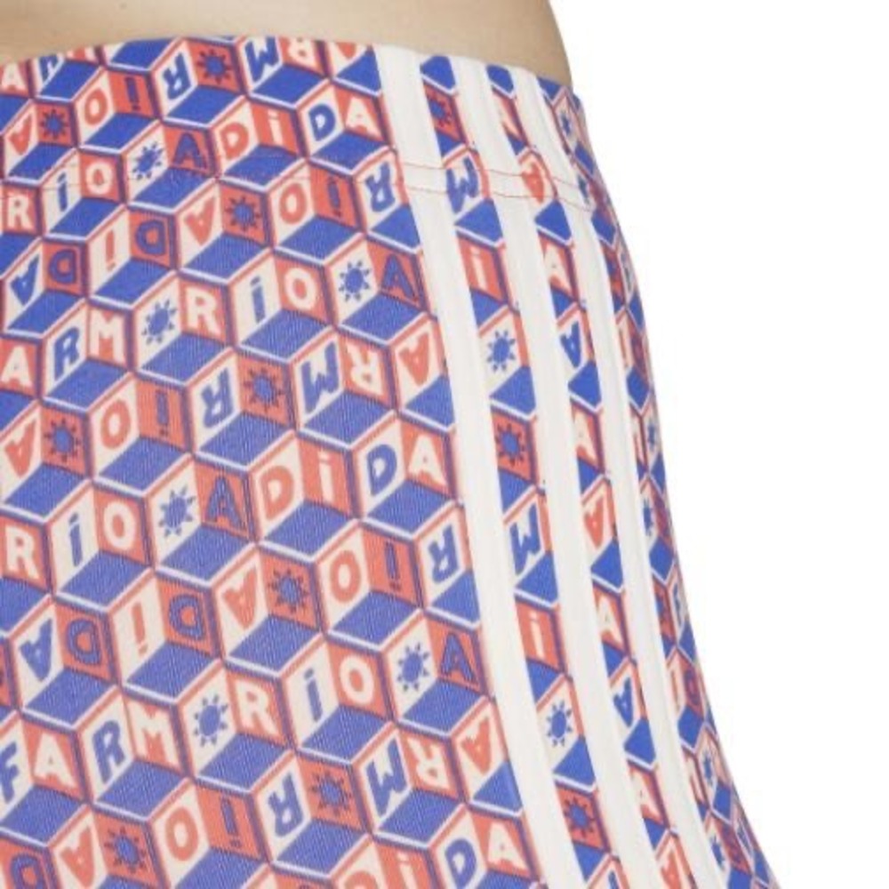 adidas x FARM Rio Cotton Bike Activewear Shorts Women XL Red Blue Logo Print NWT - Picture 5 of 13
